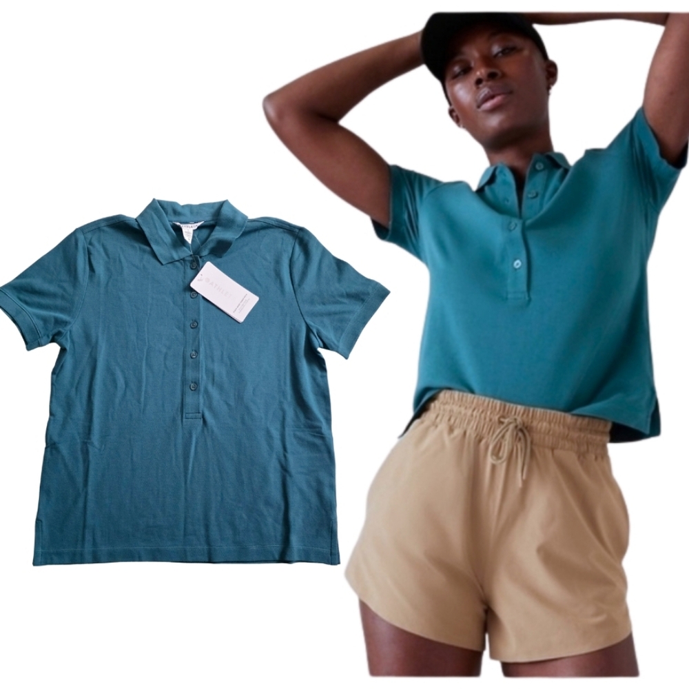 Athleta Polo Women’s Pique Short Sleeve Polo Shirt Teal Blue Size M – NWT